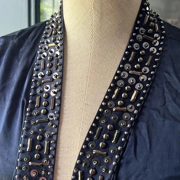 Chico’s black lable beaded silk open cardigan top size 3 - Picture 2 of 7